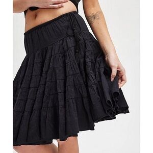 NWT Free People Many Layers Tiered Cotton Mini Skirt in Black S Boho Chic
